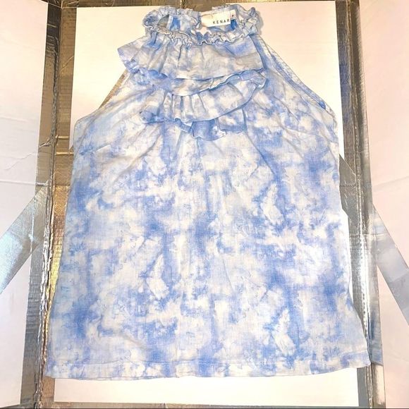 Kenar Abstract Cloud Print Ruffle Halter Racerback - Picture 1 of 10